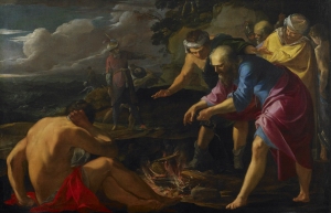 Acts 28:1-6 is illustrated showing Paul being perceived by the Malta inhabitants as a God