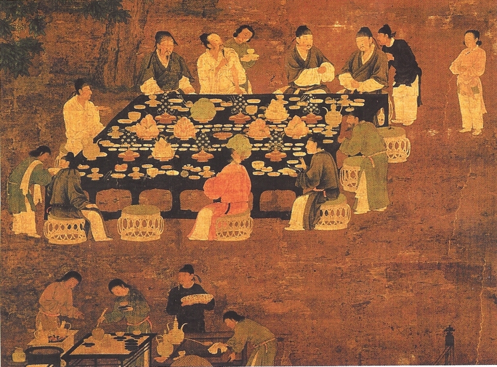 An Elegant Party (detail), an outdoor painting of a small Chinese banquet hosted by the emperor for scholar-officials from the Song Dynasty (960-1279). 