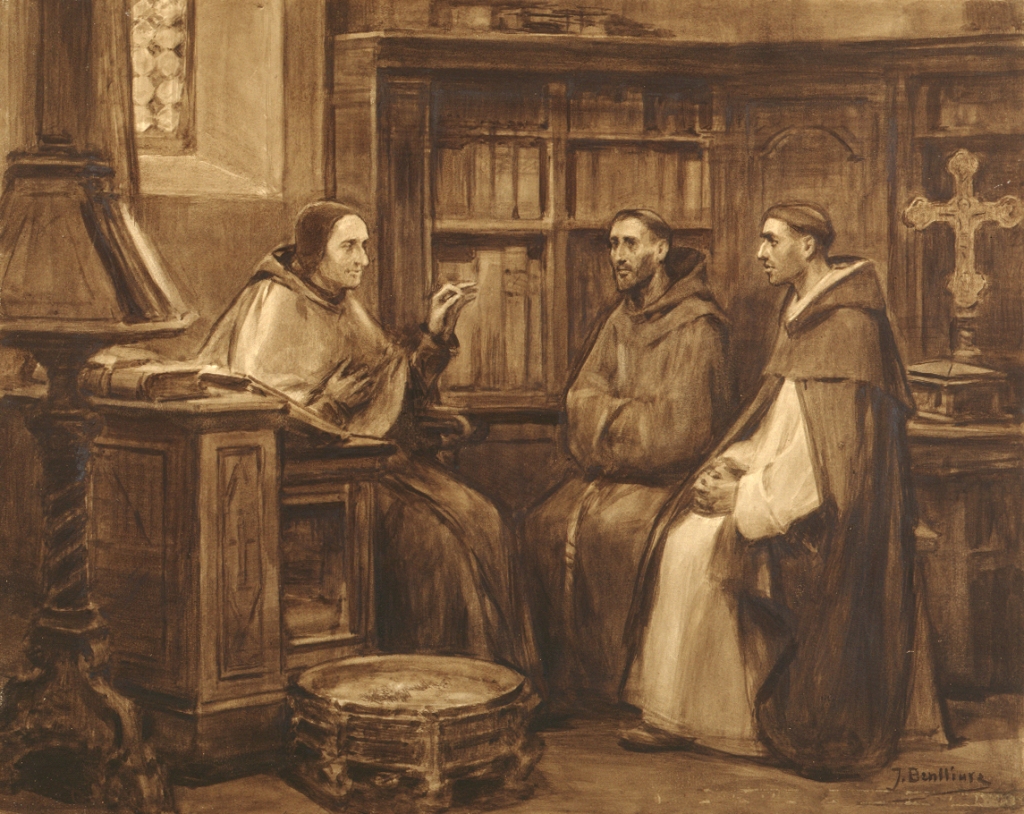 Saint Francis and Saint Dominic before Cardinal Hugolino, drawing by José Benlliure. Public Domain