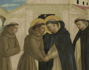 Fra Angelico (um 1395-1400 - 1455) - Part of a Predella, The Meeting of St. Francis and St. Dominic