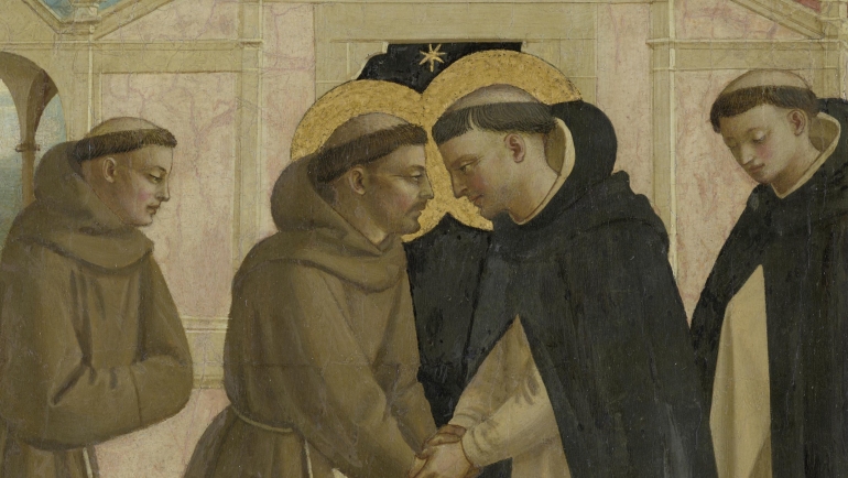 Fra Angelico (um 1395-1400 - 1455) - Part of a Predella, The Meeting of St. Francis and St. Dominic