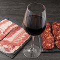 iberico sausage, iberico ham and a good wine denomination of origin ribera del duero