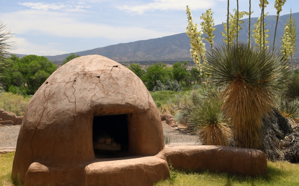 An open-air adobe oven used by Native Americans