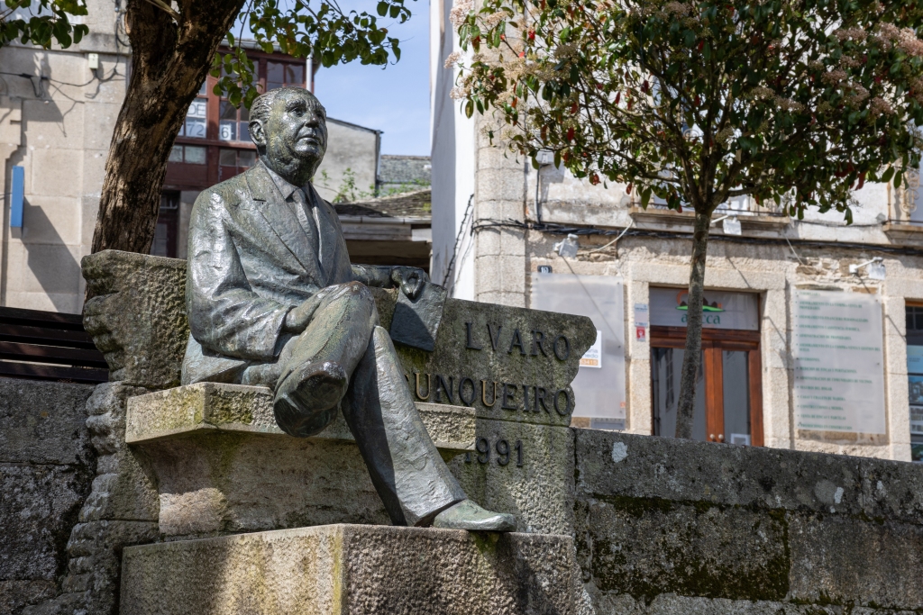 Statue of Álvaro Cunqueiro in the historic Cathedral Square of Mondoñedo, province of Lugo
