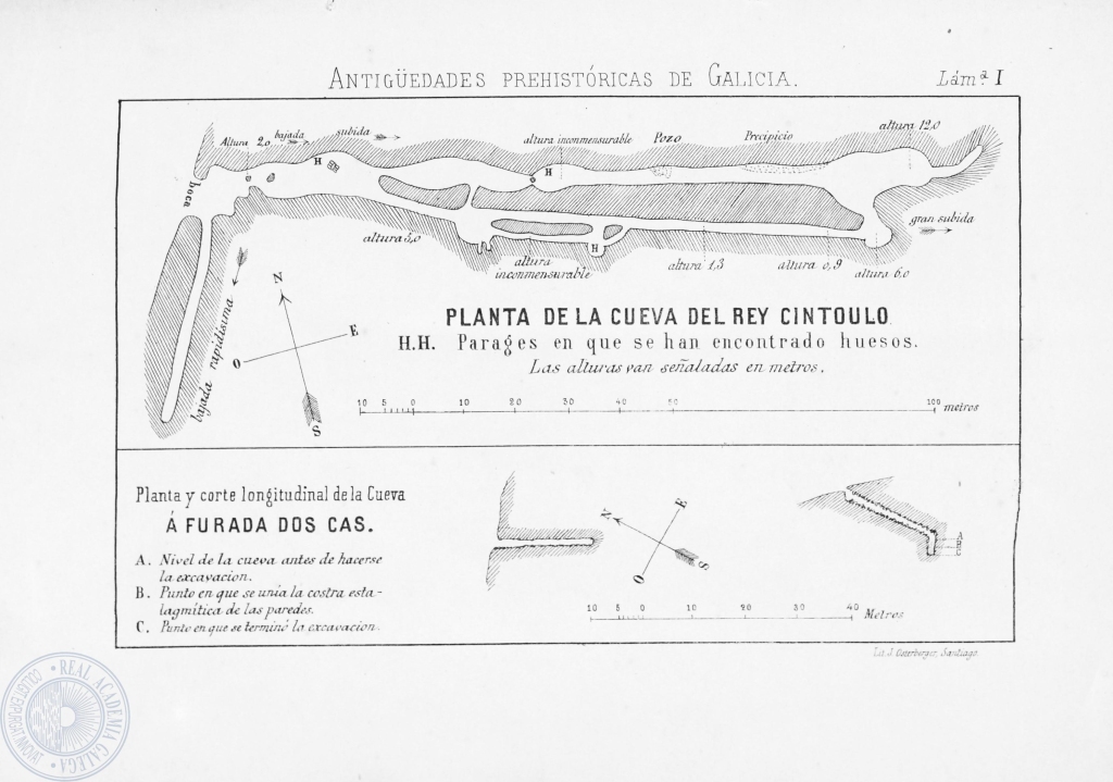 First sketch of the King Cintolo cave by José Villa-Amil y Castro in 1873