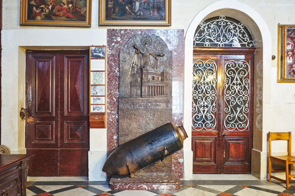 MOSTA/MALTA - November 20, 2017: The bomb miracle in the Rotunda of Mosta church in Malta