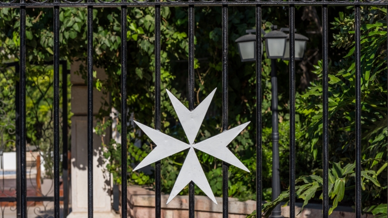 Maltese Cross in the Muristan of the Old City of Jerusalem, the first hospital of the Knights Hospitaller
