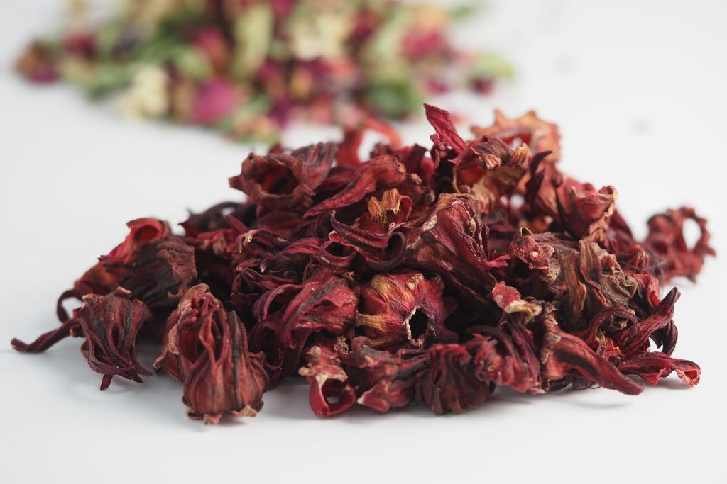 Dried hibiscus flowers ready for tea