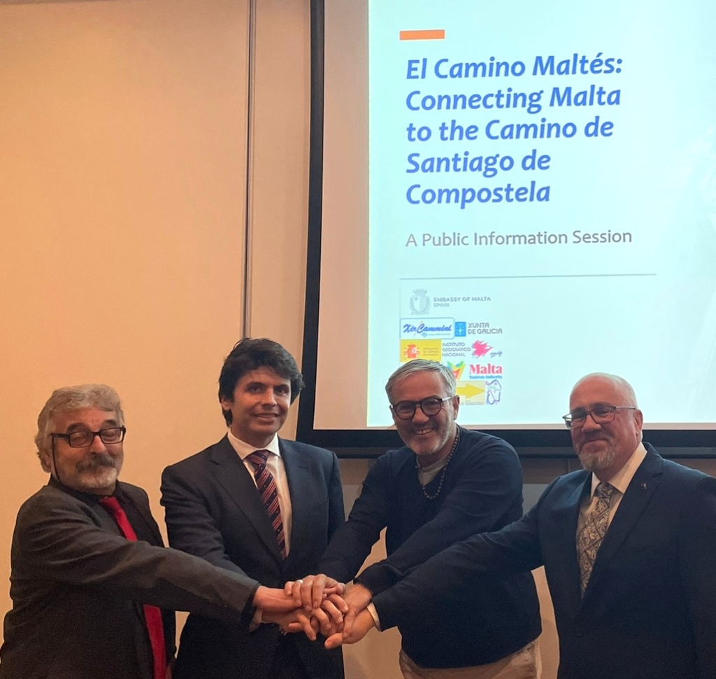 Representatives of the Sicilian, Sardinian and Maltese Camino Associations with the Maltese Ambassador to Spain at the 2023 Official Launch of the Camino Maltes