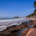 View of the Cape Coast Slave Castle from the Atlantic Ocean coast in Ghana, West Africa