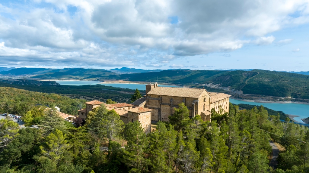 Aerial views of the Monastery of Leyre in Navarre, Spain.