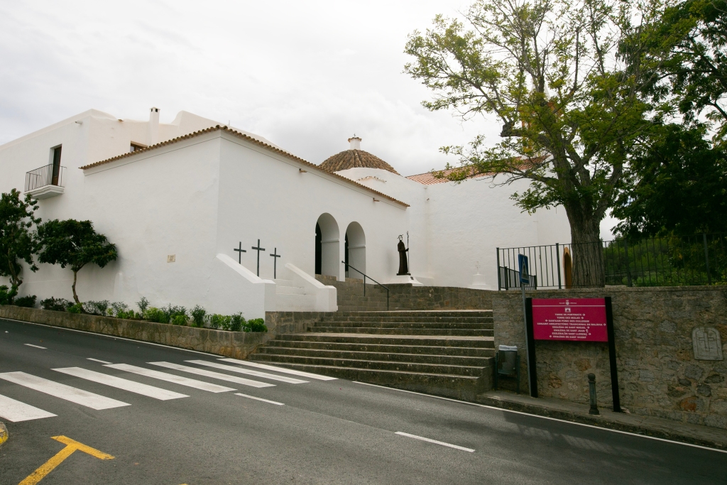 Ibiza, Spain; 1st June 2025: White church in the picturesque Sant Joan Labritja village in the north of the island of Ibiza.