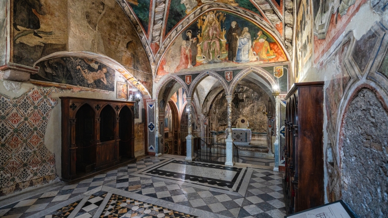 The magnificent frescoes inside the Monastery of the Sacred Cave (Sacro Speco) of Saint Benedict in Subiaco.