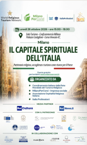 Poster for the conference “The Spiritual Capital of Italy: Religious Heritage, Hospitality, and Tourism as Resources for the Country,” held in Milan on October 26, 2026