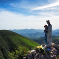 Statue of the Virgin called La Virgen de Biakorri on the road on the first stage of the Camino de Santiago in the Pirineos from Saint Jean Pied de Port to Roncesvalles
