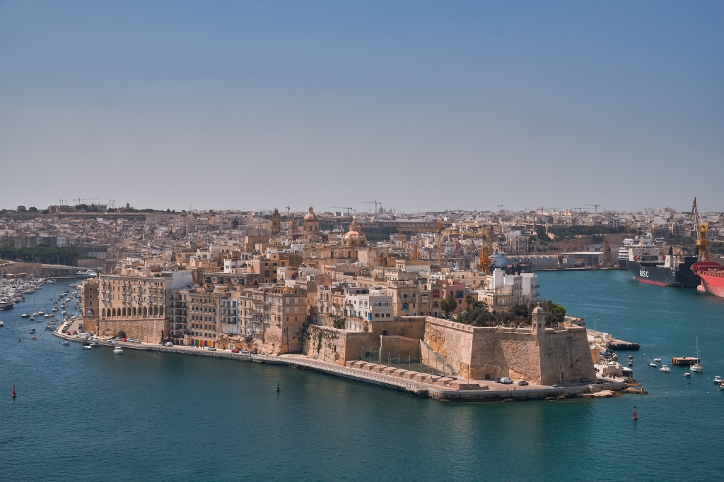 Panoramic view of the Senglea Peninsula and Fort Saint Michael across the Grand Harbor - Senglea, Malta